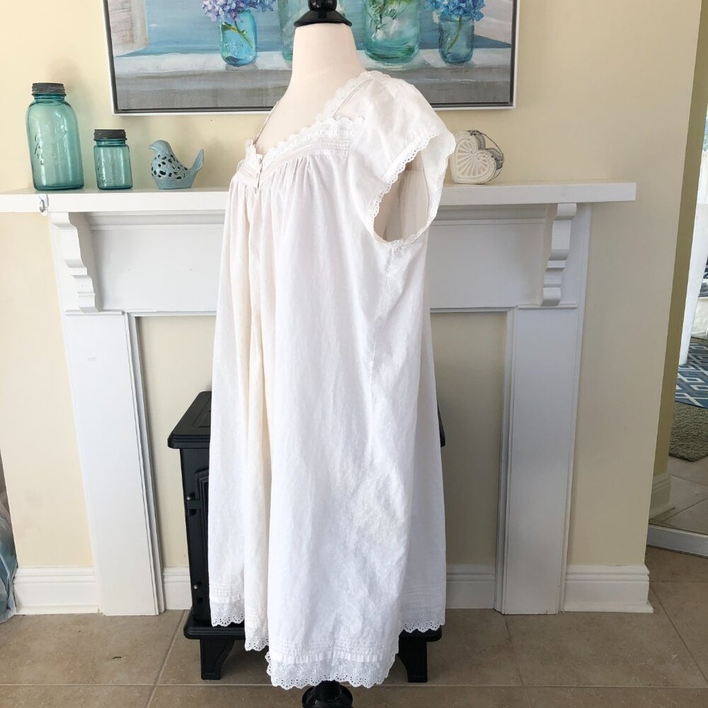 Eileen West White Cotton Midi Nightgown Size 1X Cap Sleeve Pintuck - Picture 3 of 6